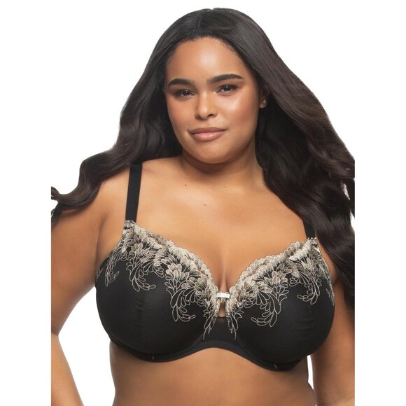NWT Paramour Aura Embroidered Contour Bra Demi Coverage Black Champagne 40DD - Picture 3 of 10